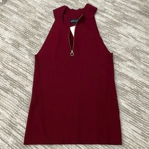NWT 525 America ribbed sleeveless half zip tank in burgundy red